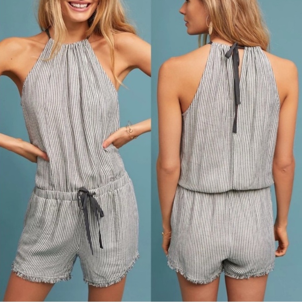 Cloth & Stone Halter Neck Gray Striped Jumpsuit
